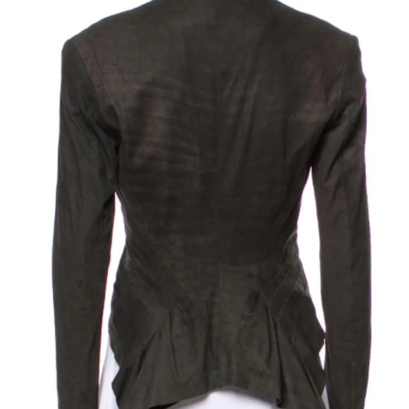 HAIDER ACKERMANN Women's Olive Green Leather Tailored Blazer - Picture 3 of 4